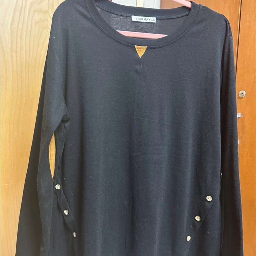 HARHAY Baseball Style Tee Black Faux Leather Patches Size XXL